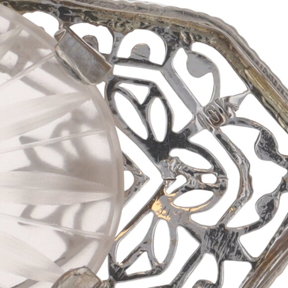 Art Deco rock crystal diamond filigree camphor glass in  White Gold Diamond Rock Crystal Art Deco Necklace 16 3/4\